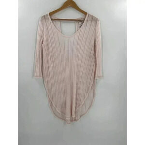 We The Free Free People Long Sleeve Sheer Ribbed Pale Pink Top Size SMALL EUC